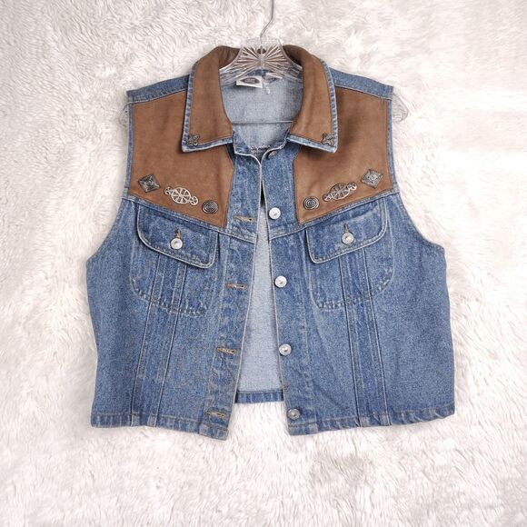 Vintage 80s-90s Denim Embellished Threads On Threads Vest 100% Cotton Sz M/L - Picture 8 of 12